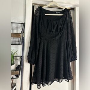 Black Swiss Dot Long Sleeve Mini Dress